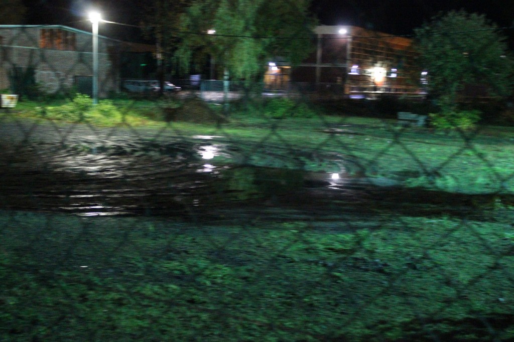 hinter dem Maschendrahtzaun